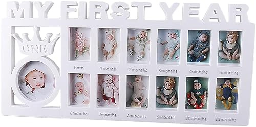 Hominas Baby Bilderrahmen, Mein Erstes Jahr Bilderrahmen 12 Monate Fotorahmen Collage Geburtsgeschenk für Neugeborene Babyparty Ersten Geburtstag (Weiß)