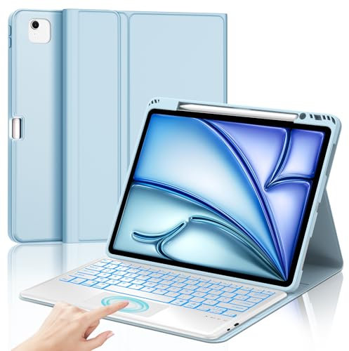 JADEMALL Clavier avec Trackpad pour iPad Air 13 M3/M2 2025/2024, AZERTY Français Clavier Rétroéclairé Détachable avec Touchpad pour iPad Air 13 Pouces A2898/ A2903/ A2904, Bleu Ciel