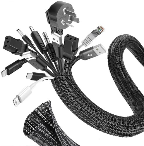 Romon 3m Guaina Cavi Intrecciata, 25-32 mm Flessibile Self-closing Raccogli Cavis, Tagliabile Nascondi Cable Management, Espandibile Copri Cables Elettrici per TV Computer Ufficio Casa Auto- Nero