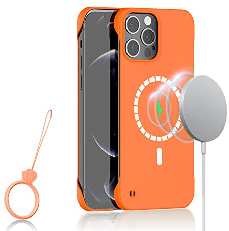 GRECAZO Magnetic Ultra Thin Frosted Designed for iPhone 12 Pro Max Frameless Case 6.7 inch Compatible with MagSafe Orange