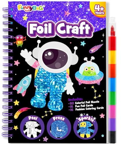 FUNNYB&G Foil Art Kinder Kunst & Bastelaktivität: Kreatives Reisespielzeug für DIY-Aktivität, Bastelset kinder | Geschenk Mädchen 4 5 6 7 8 9 Jahre (Planet)
