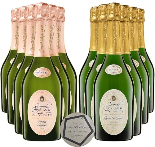 Sieur d'Arques | Grande Cuvee 1531 de Aimery Cremant Set - 6 Flaschen Rosé & 6 Flaschen Brut | 0.75 l | 12.50% vol inkl. LOVEVINO Silver Button Sticker