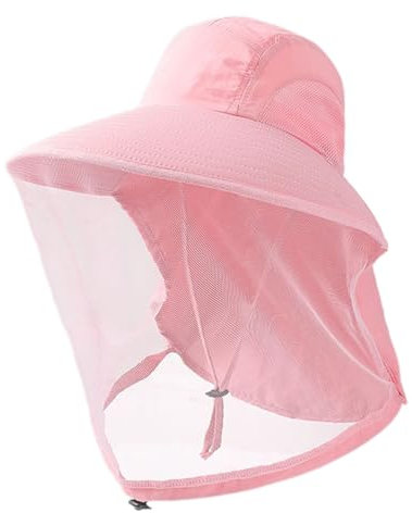 AIDIER Chapeau de soleil UPF50+ avec protection de la nuque, moustiquaire, en maille respirante, avec mentonnière, imperméable, à large bord, Rose, Taille unique