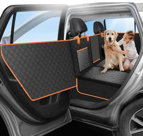 Pefitqap Back Seat Extender for Dogs with Egg-Crate Foam, Dog Car Seat Cover with Upgraded Door Protection & Hard Bottom, Waterproof Dog Hammock for Travel Camping, Fit Most Cars, Trucks, SUVs