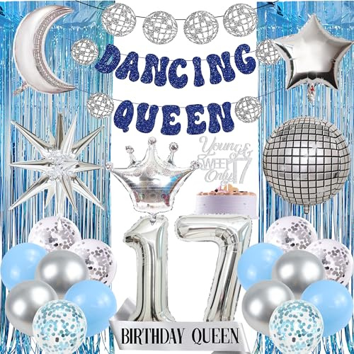 17 Geburtstag Mädchen Dancing Queen - 26 Stück Deko für Mädchen | Disco Deko mit Banner Konfetti Folienballons für Mamma Mia Party