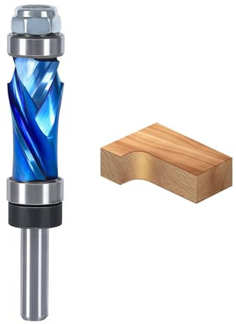 Compression Flush Trim Router Bit with Top & Bottom Bearing, 1/4” Shank, 1/2“ Cutting Dia Pattern Template Flush Cut Solid Carbide Router Bit for Woodworking Trimming