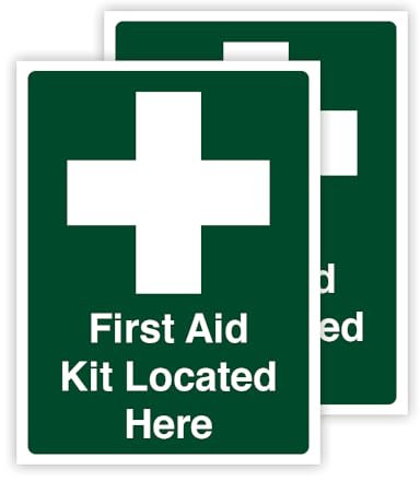 Paquete de 2 pegatinas de primeros auxilios (150 x 200 mm) para botiquín de primeros auxilios, impermeables, etiqueta adhesiva de primeros auxilios, perfecta para identificar ubicaciones de kit