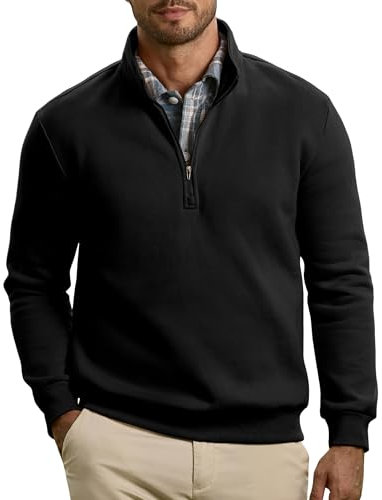 JMIERR Baumwolle Herren-Sweatshirt Loose Fit Reißverschluss Hals Hoodies 2025 Winter Casual Langarm Sweatshirts Männer Basic Sweater Schwarz L