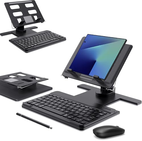 Support de Bureau et Clavier Bluetooth pour Samsung Galaxy Z Fold 7/6/5/Z à Trois Volets, Ensemble 4 en 1 Comprenant Un Stylo Souris, Support de Tablette réglable et Pliable pour Smartphones de 4,7 à