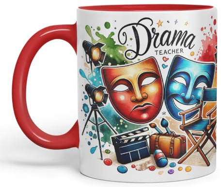Vixar Drama Teacher Mug Thank You, End of School Gift Ceramic Coloured Mug Cup for Tea Coffee Hot Brew 330ml 11Oz Gift (red)