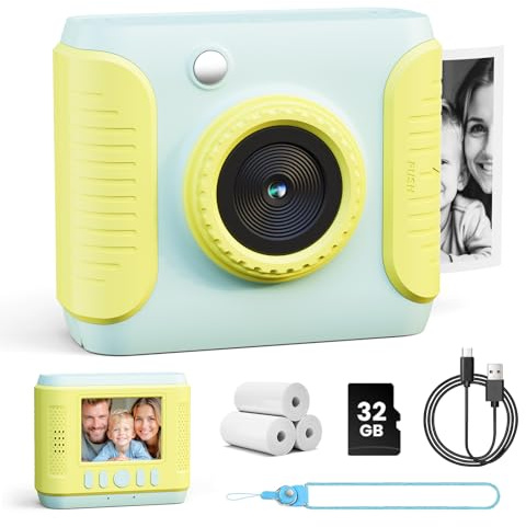 CalineGam Appareil Photo Instantané Enfant, 1080P HD Appareil Photo Numérique Enfant avec Carte 32 Go et Papier Photo, 2,4 Pouces Jouets Enfants, Cadeaux pour Garçons & Filles de 3 à 12 Ans (Vert)