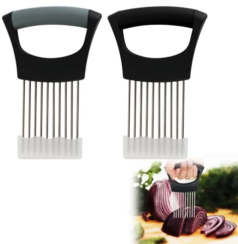 2 Stück Zwiebelhalter, Zwiebelschneider Halter, Zwiebelhalter aus Edelstahl, Gemüseschneider Food Slice Assistant, zum Schneiden von Zwiebeln und Gemüse