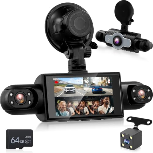 NHOPEEW 3 pollici 1080P 4 canali dash cam per auto, DVR 360°, Dash Cam con rilevamento del movimento, visione notturna, registrazione in loop e compensazione dell'esposizione