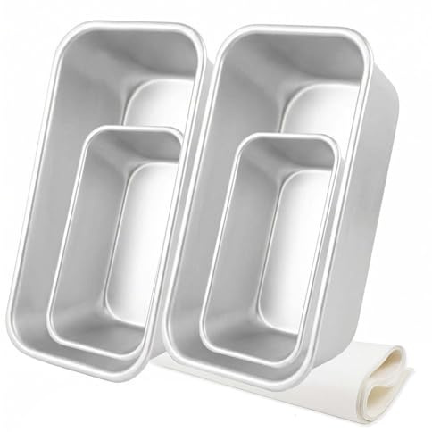 Set 4 Stampi per Pane, Stampi Rettangolari in Alluminio Anodizzato con Rivestimento Antiaderente, 2 Stampi Grandi 20 cm e 2 Mini, Ideali per Pane, Plumcake, Toast e Torte, Facili da Pulire