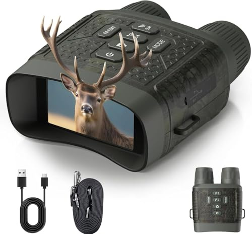 Binoculares Visión Nocturna 4K 48MP y Prismáticos Visión Nocturna con Zoom 10x, Batería 5000mAh para Observación hasta 400m. Ideal para Outdoor, Camping y Seguridad