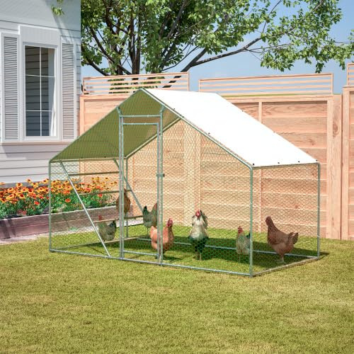 Hühnerstall 3m mit begehbarem Freilaufgehege, winterfestes Hühnergehege aus 1mm Stahlrohr, Voliere mit Sicherheitsschloss und Sitzleiter – für Hühner, Enten, Tauben, Kaninchen