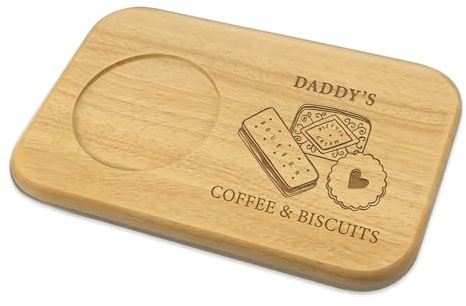 Personalised Coffee & Biscuit Board Wooden Serving Tray with Cup Holder Engraved Name Custom Snack Tray for Men Women Tea Coffee Lovers Gift Birthday Housewarming Kitchen