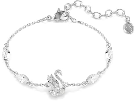 Swarovski Swan Armband, Verschiedene Schliffe, Schwan, Weiß, Rhodiniert