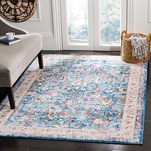 SAFAVIEH Traditionell Teppich für Wohnzimmer, Esszimmer, Schlafzimmer - Bristol Collection, Kurzer Flor, Blau und Hellgrau, 91 X 152 cm