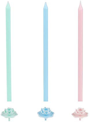 Dr. Oekter Extra lange Kerzen inkl. 12 Halter, Geburtstagskerzen aus der Serie Modern Baking - Retro Design (Farbe: Rosa, Hellgrün, Hellblau), Menge: 24 Stück