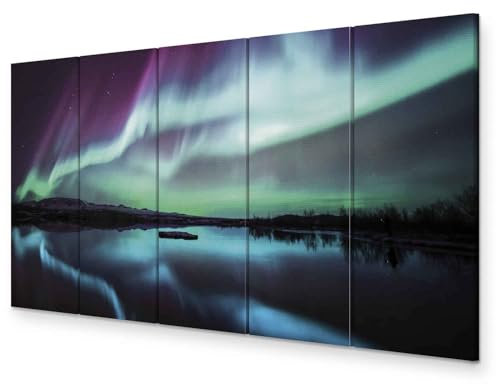 murando - Wandbilder XXL Polarlicht 200x80 cm - Vlies Leinwandbild 5 Teilig Kunstdruck modern Wandbilder XXL Wanddekoration Design Wand Bild - Nordlicht Island Nacht c-B-0289-b-n