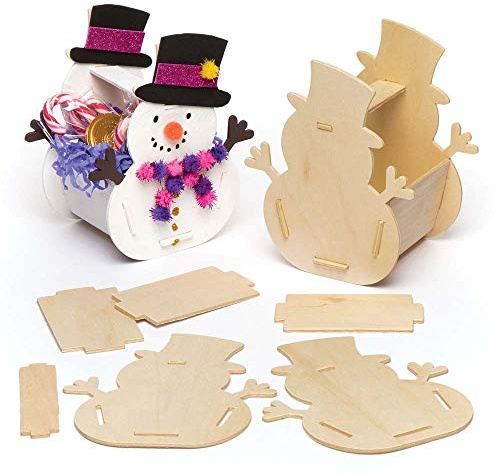 Baker Ross Korb-Bastelsets „Schneemann“ – für weihnachtliche Bastelarbeiten und Dekorationen (4 Stück), Mittel, Holzfarben