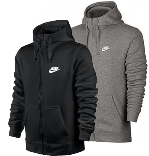 Nike Herren Hoodie Mit Durchgehendem Reißverschluss Sportswear Club Fleece, Black/Black/White, L-T, BV2645-010
