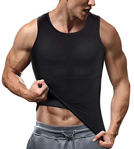 Chumian Herren Kompression Unterhemd Shapewear Bauch Weg Sport Fitness Figurformende Abnehmen Body Shaper Tank Top, Schwarz, S