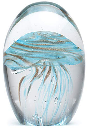 Dynasty Gallery Briefbeschwerer, mundgeblasenes Glas, Blau / Gold, leuchtet im Dunkeln.