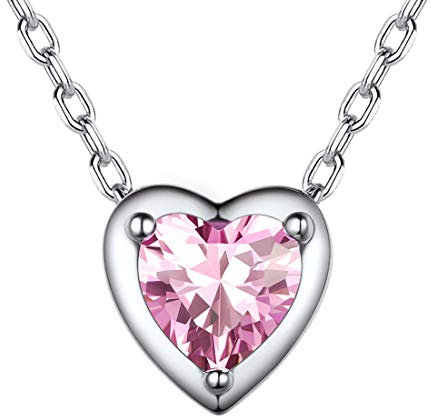ChicSilver Collier Ras de Cou Femme Coeur Rose Je T’Aime en Argent 925,Pendentif Coeur Tourmaline Brillant avec Chaine Réglable,Bijoux Élégant pour Cadeau Anniversaire de Maman,Filles
