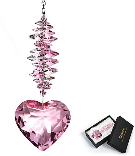 Shario 45mm Clear Glass Heart Crystal Ball Prism Pendant, Suncatcher for Windows, Outdoor Garden Hanging Décor, Gifts for Women, Mom(Pink)