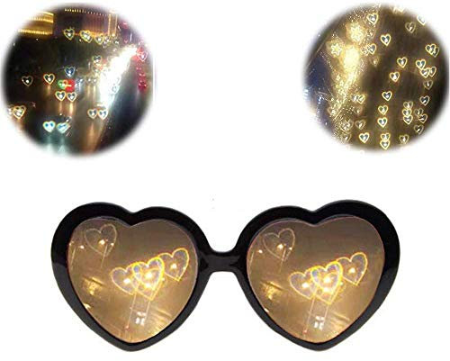 SJLHP 3D-Brille Herzen Feuerwerk Beugungsbrille Spezialeffekt Licht für Musik im Freien Party/Bar/Feuerwerk,Schwarz