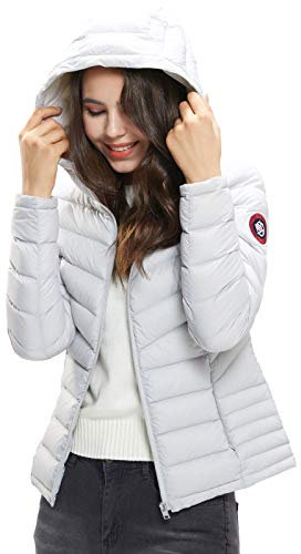 Extreme Pop Donna Giacca con cappuccio in pura piuma d'oca per l'inverno in nero e rosa (S, Grecia)