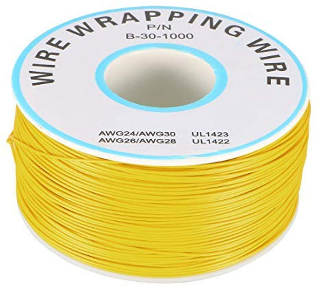 AWG30 656.2FT Breadboard Wrapping Wire PCB Weld PVC Endated Tin Plated Copper Cable, 1 Roll Yellow