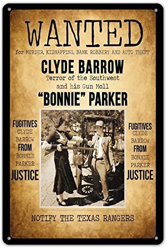 Anjoes Wanted Bonnie & Clyde Motiv 2 Cartel de metal personalizado 8 x 12 en bar restaurante restaurante decoración del hogar