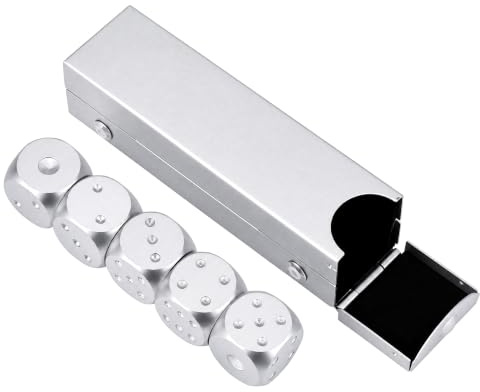 6-seitiges Metallw¨¹rfelset aus Aluminiumlegierung - 5-teiliges Rollenspiel-W¨¹rfelset mit Aufbewahrungsbox f¨¹r Tischspiele Gesellschaftsspiele Silber rechteckige Box