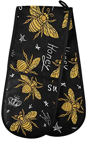 ZZXXB Sweet Bee Double Oven Mitt Heat Resistant Non-Slip Kitchen Gloves Extra Long 7 x 35 for Cooking Baking Barbecue Grilling