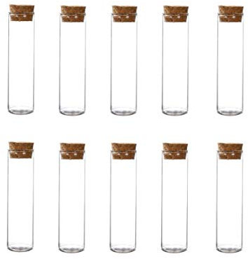 Happyupcity 10 leere glasklare Reagenzglasflaschen mit Holzkorkstopfen für wissenschaftliche Experimente, Flüssigkeitsaufbewahrungsspender (60 ml-30 mm x 120 mm)
