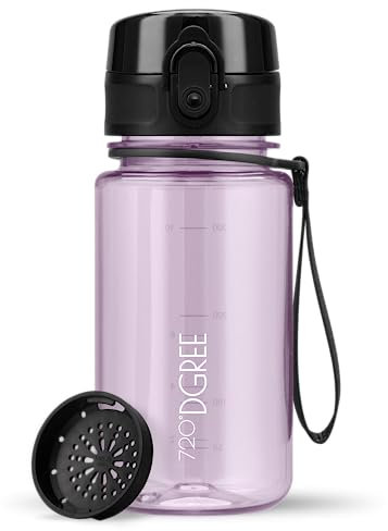 720°DGREE Kinder Trinkflasche 350ml “uberBottle“ crystalClear +Sieb - BPA-Frei, Auslaufsicher - Für Schule, Kindergarten, Mädchen & Jungs ab 3 Jahre - Kleine Wasserflasche - Leicht, Stoßfest