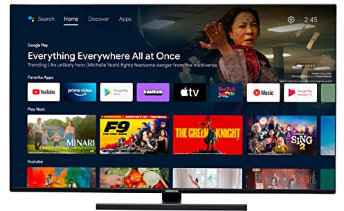 MEDION X14339 (MD 30059) 108 cm (43 Zoll) QLED Fernseher (Android TV, 4K Ultra HD, Dolby Vision HDR, Dolby Atmos, Netflix, Prime Video, Google Chromecast & Assistant)