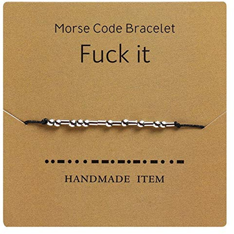 HMOOY Morse Code Armband Perlen versilbert auf Seidenkordel, Freundschaftsarmband, geheime Botschaft, Schmuck für Frauen und Männer, Geschenk für Sie, One Size, Wachsband