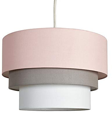 MiniSun | Round Modern 3 Tier Pink and Grey Fabric Ceiling Pendant Light Shade | Pendant Lights, Home Décor & Improvement Essential | 300mm Shade Width