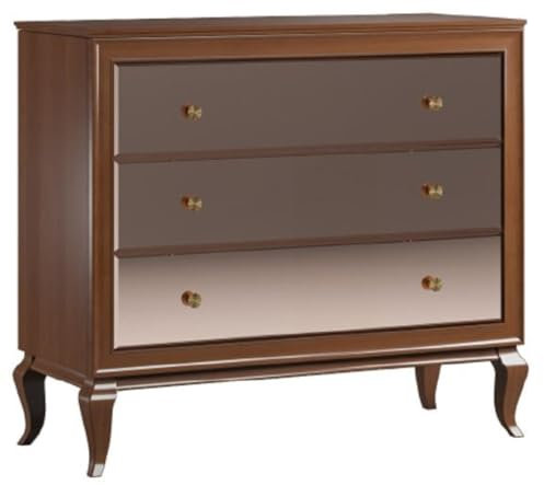 Casa Padrino Luxus Art Deco Massivholz Kommode Dunkelbraun 108,7 x 43,5 x H. 95,5 cm - Elegante Kommode mit 3 verspiegelten Schubladen - Art Deco Möbel