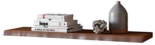 SAM Wandregal SUVA, Akazienholz massiv, nussbaumfarben & lackiert, Holzregal mit Baumkante, 100 cm Regal