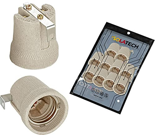 ISOLATECH 10Stk E27 grau Keramik Fassung mit Befestigungswinkel/Innenbügel (max.250V/4A) Leuchtmittel für Home Decke Installation Badezimmer Küche Kühlschrank Halterung Sockel einbauen hitzebeständig