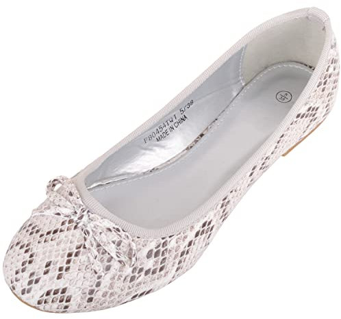 ABSOLUTE FOOTWEAR Womens Easy Slip On Snake Pattern Casual Ballerina Style Dolly Pump Shoes - White - UK 4 / EU 37