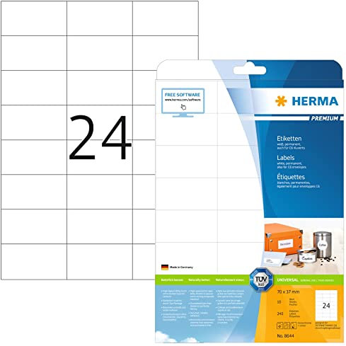 HERMA 8644 Adressetiketten, 320 Blatt, 70 x 37 mm, 24 pro A4 Bogen, 7680 Stück, selbstklebend, bedruckbar, matt, blanko Papier Adressaufkleber Etiketten, weiß