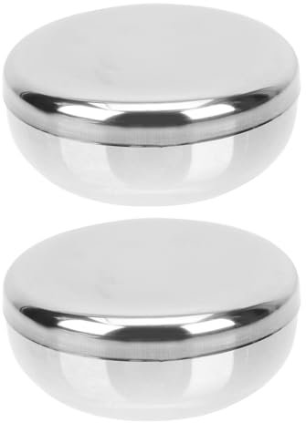 DOITOOL 2sets Korean Stainless Steel Rice Bowls with Lid Traditional Steam Bowls for Kitchen and Restaurant Leakproof Design for Easy Serving and Refilling