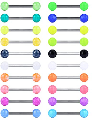 Funseedrr Zungenpiercing Brustwarzenpiercing Edelstahl 14G 14mm 16mm Stab Nippelpiercing Zunge Piercing Schmuck