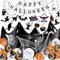 iZoeL Halloween Deko Set, Gruselig Party Stoff, Spiralen Deckendeko, Horror HAPPY HALLOWEEN Girlande, Halloween Latexballons,Mini Spinnen,Spinnennetz Indoor Garten Halloween Dekoration Partydeko